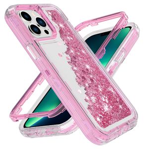 F￶rsvarare fall f￶r iPhone 14 13 12 11 Pro Max Liquid Glitter Heave Duty Hybrid st￶ts￤ker combo bling skyddsskinn med detaljhandelspaketl￥da