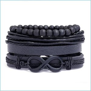 Bangle Bangle Perline di legno nero Charm Lega fatta a mano da uomo Bracciali in vera pelle da donna Gioielli vintage regolabili Drop Deliver Dhxcz