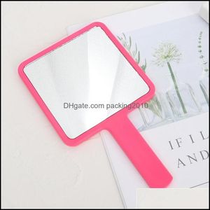 Mirrors Plastic Hand Mirrors Square Holdable Handle Makeup Mirror Distinct Flat Colorf Make Up Looking Glass Home 4Ch C2 Drop Delive Dh2Ni