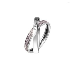 Anéis de cluster eu te amo anel 925 Sterling Silver Pink CZ Sweet Promise noivado de casamento para mulheres jóias anilos mujer