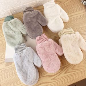Five Fingers Gloves Winter Women Cashmere Mittens Fashion Hanging Neck Faux Rabit Fur Thick Cycling Driving Even Fngers Knit Warm H1 221111