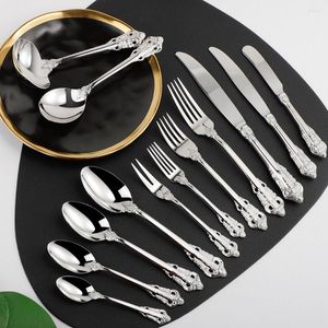 Servis uppsättningar Silver Mirror Cutary Set Kitchenware Fork Spoon Knife Luxury Table Provle Stainless Steel Flatware Drop