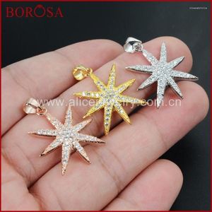 Anhänger Halsketten BOROSA Mode CZ Micro Pave Weiße Zirkone Kristall Stern Funkelnden Druzy Für Frauen Schmuck WX042