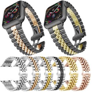 Smart Straps Five Bead Link Bracelet Wristband Stainless Steel Watchband Strap Band Butterfly Fold Clasp for Apple Watch Series 2 3 4 5 6 7 8 SE Ultra iWatch 41 45mm