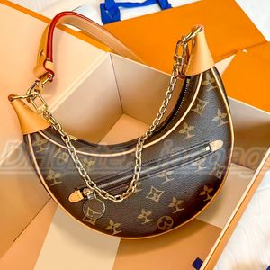 Роскошная M81098 Half Moon LOOP Bag коричневая цветочная сумка-клатч Дизайнерские сумки на ремне Женские мужские Круассаны модная золотая цепочка сумка через плечо высококачественная сумка