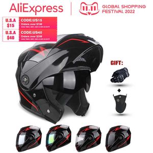 Bisiklet kaskları nokta sertifikası uchoose motosiklet kask çift lens kesiti kask güvenlik modüler flip dümen unisex kask Visor T221116