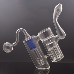 Factory Price Glass Oil Burner Bong Double Circulation Recycler Dab Rig Hookah Water Pipe Hammer 6 Arm Percolator Ash Catcher with 18.8mm Male Oil Burner Pipes