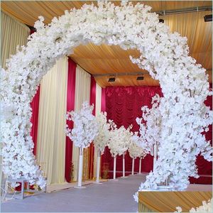 Decorative Flowers Wreaths Artificial Cherry Blossom Fake Flower Garland White Pink Red Purple Available 1 M/Pcs For Wedding Diy D Dhorp