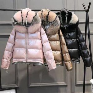 QNPQYX New Real Fur Parkas Natural Fox Fur Gola Jaqueta Feminina Solta Casaco Curto Para Baixo Casaco Branco Pato Para Baixo Casaco Grosso Quente