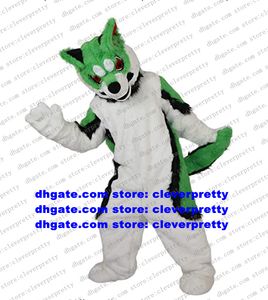 Green Long Fur Furry Fox Mascot Costume Husky Dog Wolf Fursuit Adult Cartoon Character Company Kick-off Supermarket zz7565