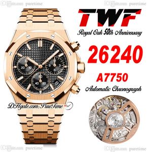 50º aniversário A7750 Cronógrafo automático Mens relógio 2624 ETA 41mm Gold Rose Black TEXTURADO DOLE