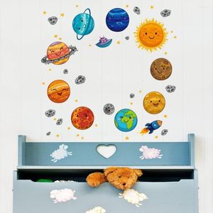 Naklejki ścienne kreskówkowe planeta kosmiczna tapeta do pokoju dziecięcego system słoneczny ziemia dzieci dziecięce kalkomanie mural dekoracje tła dekoracje tła