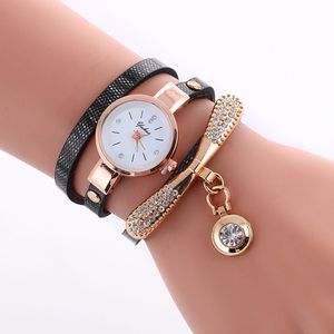 Aplustrade Damenmode, mehrschichtiges Armband, Lederuhr, Strass-Bogen-Armband, Armbanduhren für Damen, Freizeit, kleines Kleid, Armbanduhren