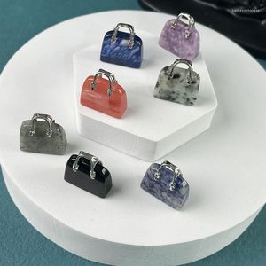 H￤nge halsband 20st Natural Stone Mini Bag Ornament Charms Healing Crystal Reiki Gemstone Handbag Crafts Home Decoration Gift