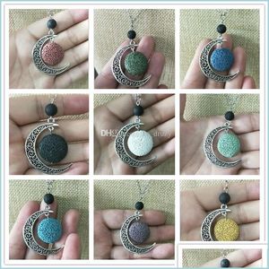 Pendant Necklaces 9 Styles Colorf Aromatherapy Lava Stone Moon Charms Pendant Essential Oil Diffuser Necklace Jewelry Drop Delivery Dh9Mc