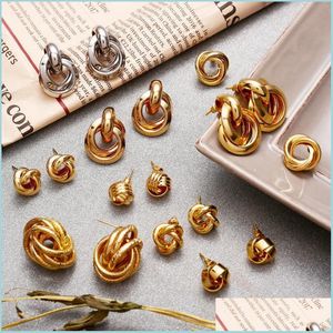 Stud Stud Orecchini intrecciati in metallo vintage per donna Fascino Colore oro Punk Maxi dichiarazione Gioielli a spirale Regali Drop Delivery Dh81G