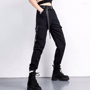 Kobiety Pants Women's Capris Women Grunge Cargo z paskiem punkowym high talia luźna sportowa jogger spodni hip -hop workowate hipisowe harem