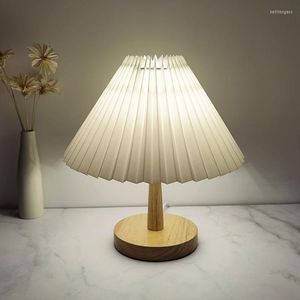 Table Lamps Korean Pleated For Living Room Bedroom Wooden Desk Lamp Bedside Nightstand Light Fixtures Study Reading Home Decor