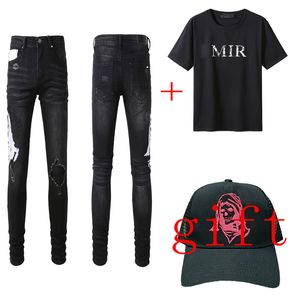 Byxor för män kvinnor mode jeans designer jeans slim-ben jean svart vit t shirt casual street shorts hylsa skjortor 8 stilar hip hop blixtlås hål tvättad byxstorlek 29-38