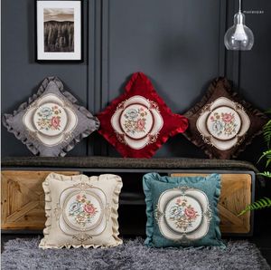 Yastık kırmızı Avrupa Jakard Cheniille kapak fırfır ev dekor yastık kılıfı dekorasyon dekoratif kadife yastık