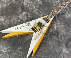 Lvybest Electric Guitar White and Yellow a forma di forma a V Gold.