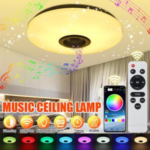 Takbelysning 300W Modern LED -lampa RGB Dimble Remote Control Bluetooth H￶gtalar Musik Ljus Foyer Bedroom Kitchen Room Matsal