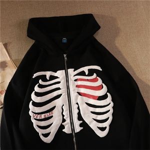 Women's Hoodies Sweatshirts Gothic Skeleton Print Men Women Y2K Long Sleeve Hooded Harajuku Loose Zip Up Hoodie Jacket Coat Streetwear 221111