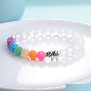 Homens com mi￧angas Mulheres Charms de elefante 7 Chakra Bracelet Clear White Agate Colorf Wind Fossils Fossion J￳ias Droga Drop Bracelets Dhft1