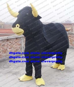 Svart maskot kostym buffel kerbau bison ox tjurko för två personer tecknad karaktär allmänheten hälsar gäster zx1038