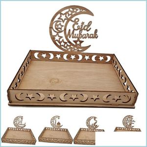 Andra festliga festf￶rs￶rjningar Eid Mubarak Wood Food Tray Ornament Islamic Muslim Party Decoration for Home Ramadan Kareem Al Fitr DHGMF