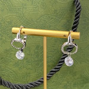 Schicke Diamant-Charm-Ohrringe für Damen, ineinandergreifende Buchstaben, Ohrstecker, Strass, Silberohrringe mit Box