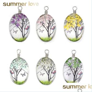 Charms Designer Creative Dried Flower Pendant för örhänge Halsband Kvinna Fashion Glass Oval Ball Pressed Diy Jewelry Making Drop Del DHFS1