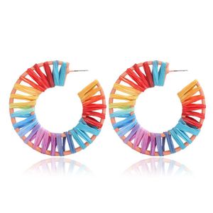Charme artesanal arco -￭ris colorf rafia bre￧o grande geometria oval Brincos de malha para mulheres mais novas joias de sorte ￩tnicas Deliv Dh3MB