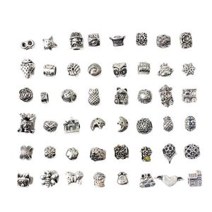 48 st/set blandad antik silverlegering charms p￤rlor metallbj￶rn fj￤rils djur stora h￥l charm l￶sa p￤rlor f￶r armband armband diy smycken g￶r accessoies