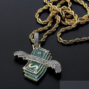 Pendant Necklaces New Iced Out Necklace Flying Cash Solid Pendant Necklaces Mens Personalized Hip Hop Gold Sier Color Charm Chains W Dh5Qh