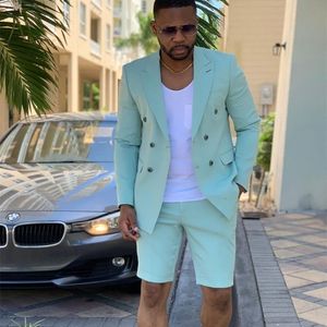 Mäns kostymer blazrar skräddarsydda Mint Green Double Breasted Mens Short Pants Summer Beach Groom Suit Casual Business Wedding Man Blazer 221111