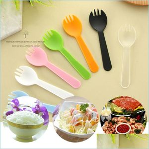 Tek kullanımlık stepware 50pcs/Set Teslim edilebilir Plastik Stealware Spoons For Cake Ice Cream için Çatal Salata Meyve Çorba Çay Kahve Partisi Dhhhlu