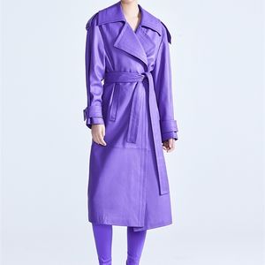 Женская кожаная искусственная фальшивая лаутаро весенняя осенняя роскошная элегантная фиолетовая траншейная пальто для женщин дизайнер по взлетно -посадочной полосе 221111