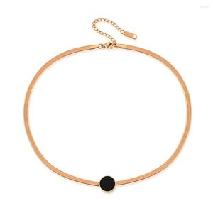 Choker JeeMango Arrival Short Women Rose Gold Color Titanium Steel Black Round Charm Necklace Jewelry JN18066