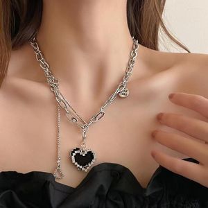 Choker GSOLD Harajuku Style Pixel Heart Double Layer Necklace For Women Black Mosaic Love Clavicle Chain Fashion Jewelr