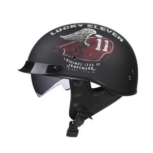 Велосипедные шлемы 2020 взрослые мотоциклетные шлема открытая поверхность наполовину кожаные ретро -мотокросские шлемы Moto Dot Helm Vintage Motorbike с внутренним солнцем козырьком T221107