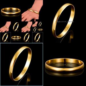 Bangle Bangle sl￤tt gulgul guldfyllda kvinnors armband diameter 65 mm Cant Opengle Drop Leverans smycken Armband DHBEE