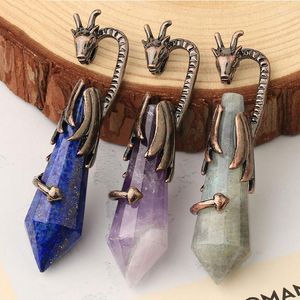 Kolczyki Dangle Fashion Natural Crystal Evil Smok wokół kolumny Wisiant Trend Osobowość Kamienny naszyjnik biżuteria dla mężczyzn i kobiet