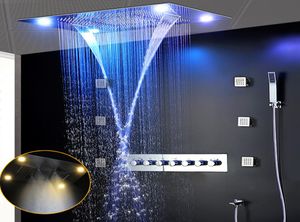 Plafond rian douche 600x800 mm grote bovenliggende douchekop set led waterval mist luxe hoogstroom badkits met handheld douche6681543