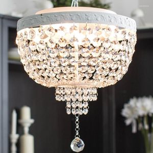 Pendant Lamps European Crystal Restaurant Lights Round Noble Painted Metal Dining Room Hanging Lamp Bar Counter