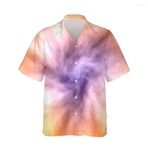 Camisas casuais masculinas verão 3d colorido colorido tie tie tyren typing manga curta masculina havaiana harajuku abstrato moda masculina solta camisa