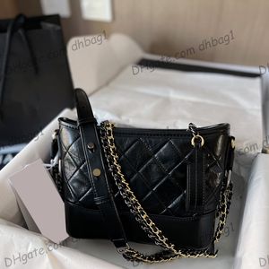 Womens Calfskin Mini Hobo Black White Quilted Bags Aged Silver Gold Chain Crossbody Shoulder Purse With Lucky Zipper Tassel Pocket Designer Sacoche Handbag 20X15CM