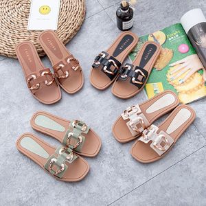 Sandaler Sandalias Mujer Verano Designer Shoes Sapatos Femininos Flip Flops Sapatilha Feminina Chaussures Plates Fashion Metal Buck