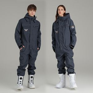 Skiing Suits Denim OnePiece Ski Suit Women Men Outdoor Snowboard Jacket Overalls Windproof Waterproof Ski Set Jumpsuits Winter Clothing 221111