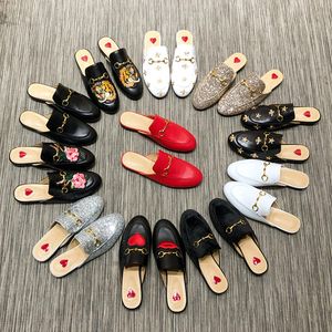 Slippers Designer Women Summer Princetown Lace Velvet Slippers Mules Loafers Genuine Leather Flats With Buckle Bees Snake Pattern With Box